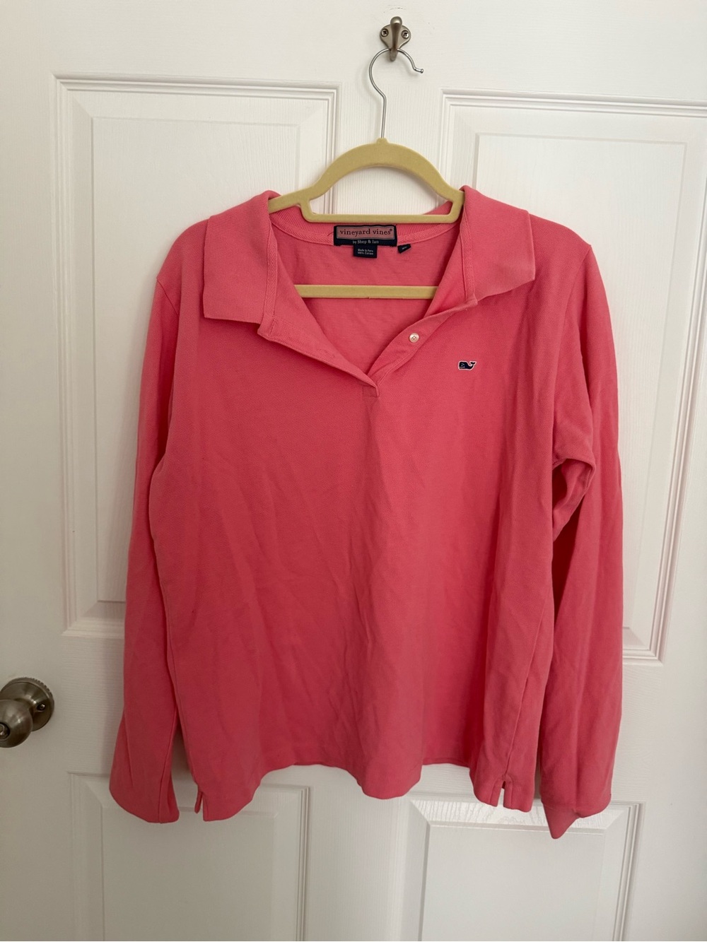 Vintage Vineyard Vines Salmon Pink Long Sleeve Polo. Y2K. Size XL.